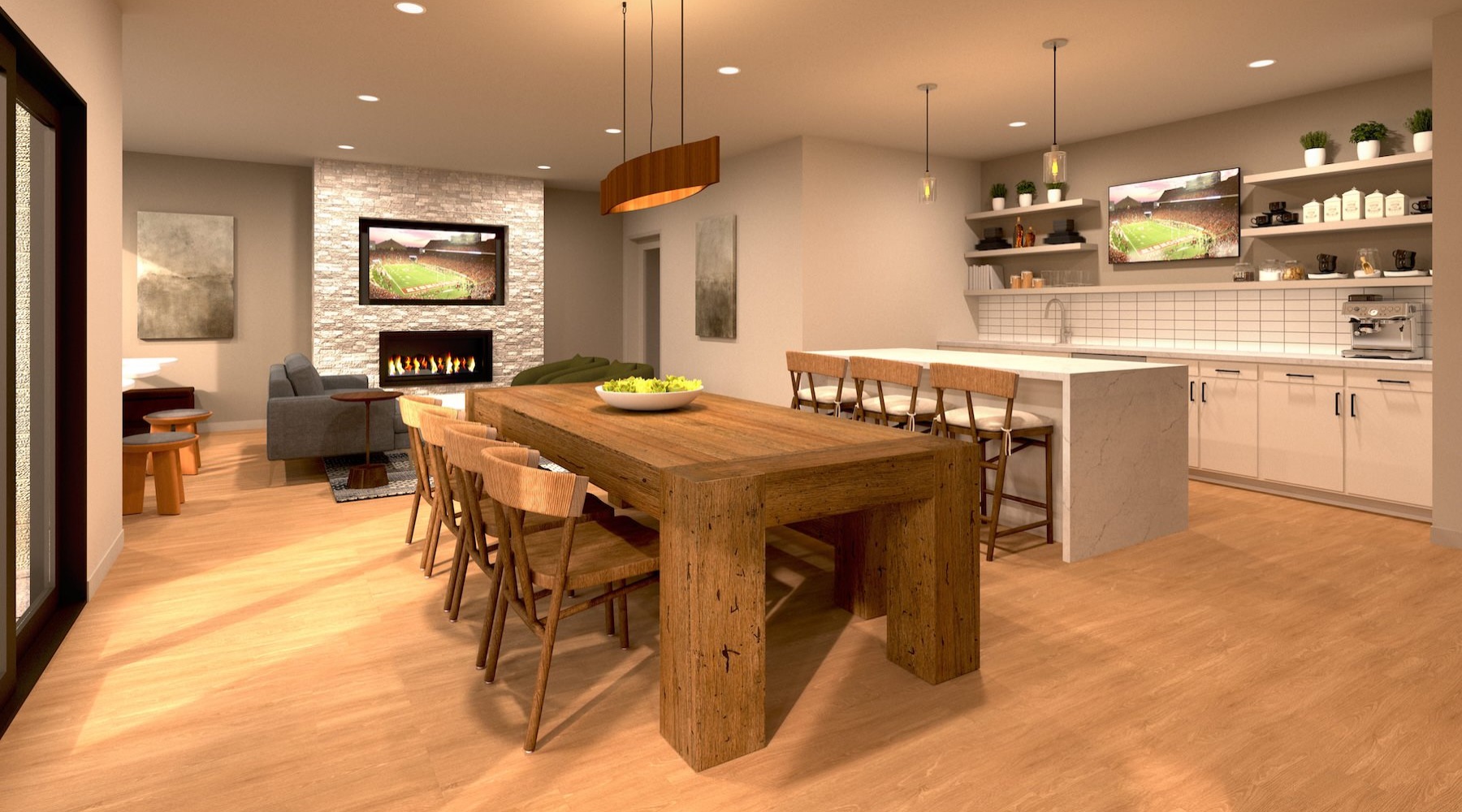 a spacious kitchen and resident lounge