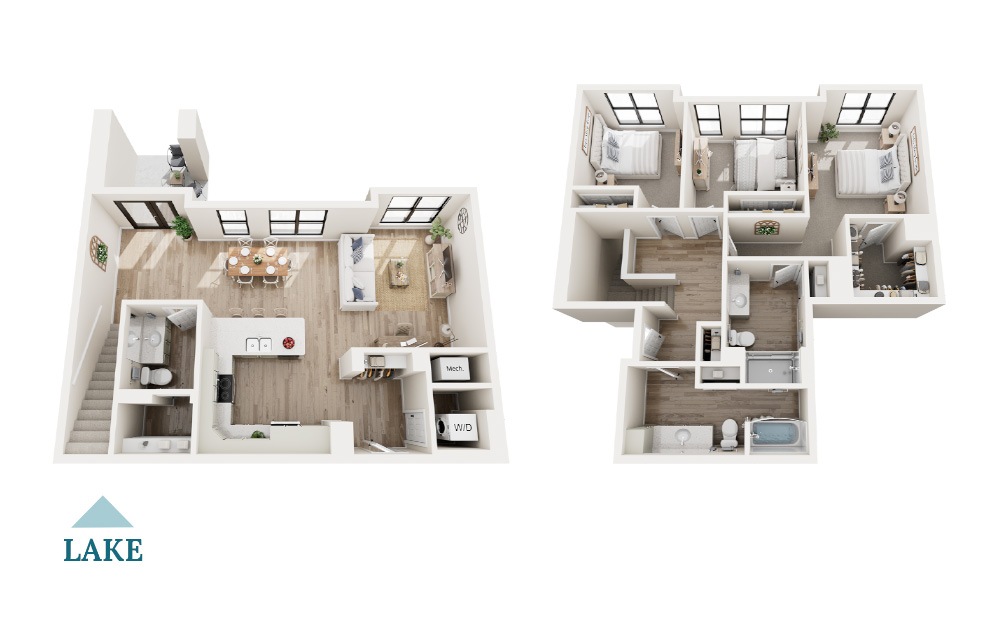TH - 3 bedroom floorplan layout with 2.5 bathrooms and 1769 square feet (Option 1)